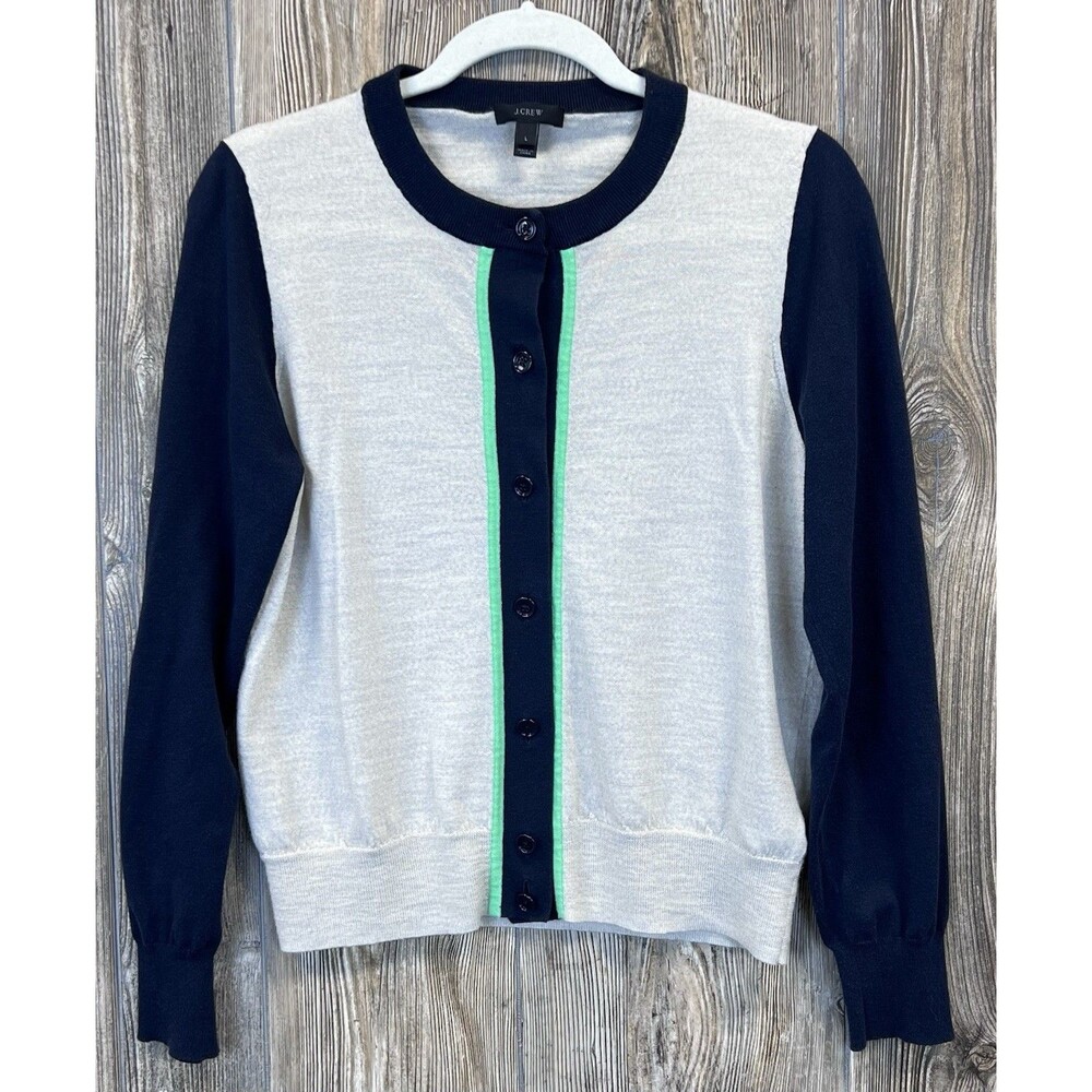 J Crew Women's L Merino Wool Blend Cardigan Sweater‎ Preppy Classic Smart Casual